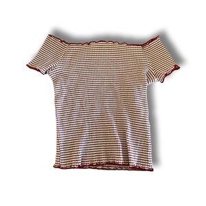 Selling a small Zara off the shoulder shirt colors red and white striped used
